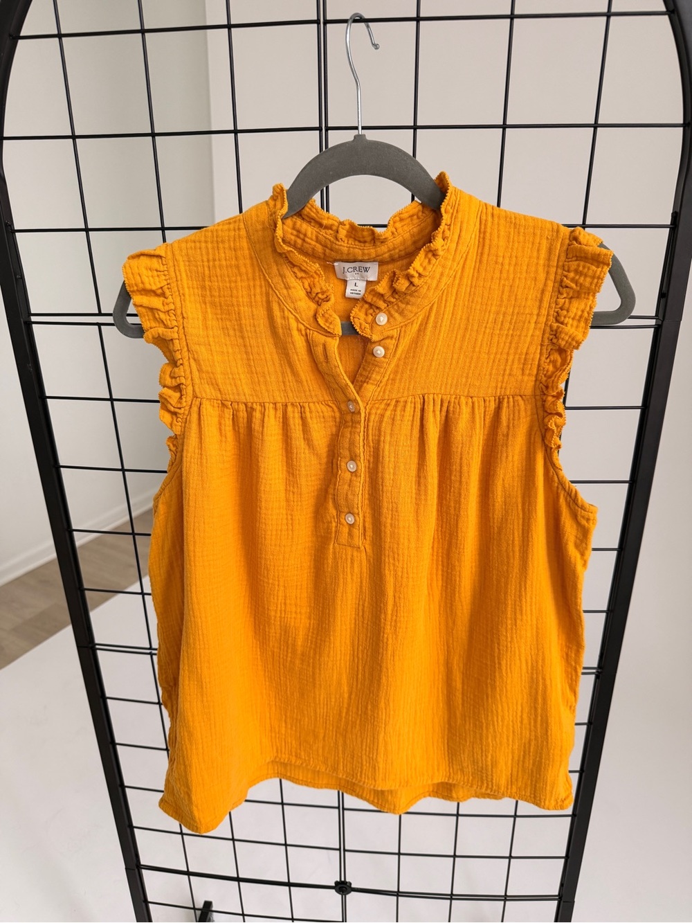 JCrew Sleeveless Ruffled Yoke Top in Mustard
